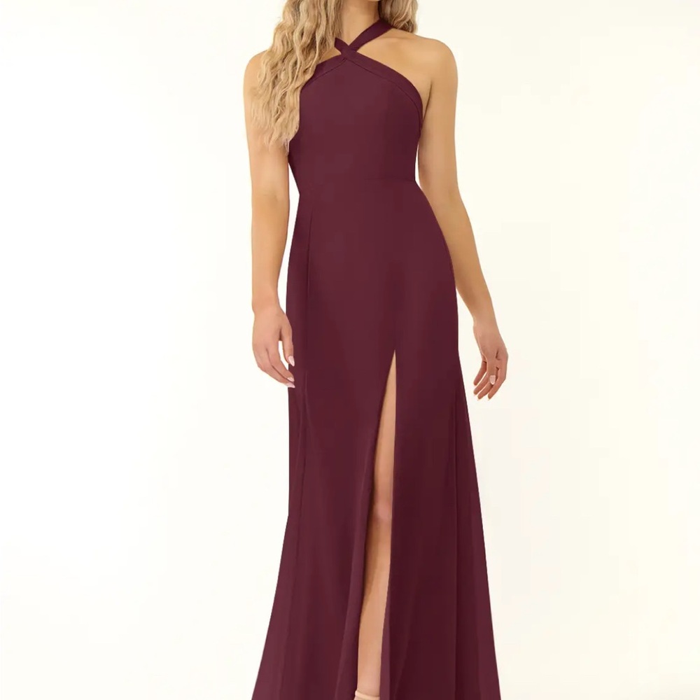 Azazie Rue Chiffon Cabernet Gown with Slit